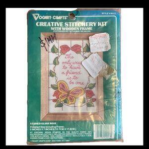 Vintage Vogart Crafts Stitchery Kit 5” X 7” Stained Glass Rose Wooden Frame NEW